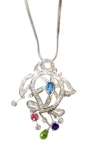 6. 18K白金彩色寶石吊墜連項鍊（附 GEM 證書）                        （私人收藏）